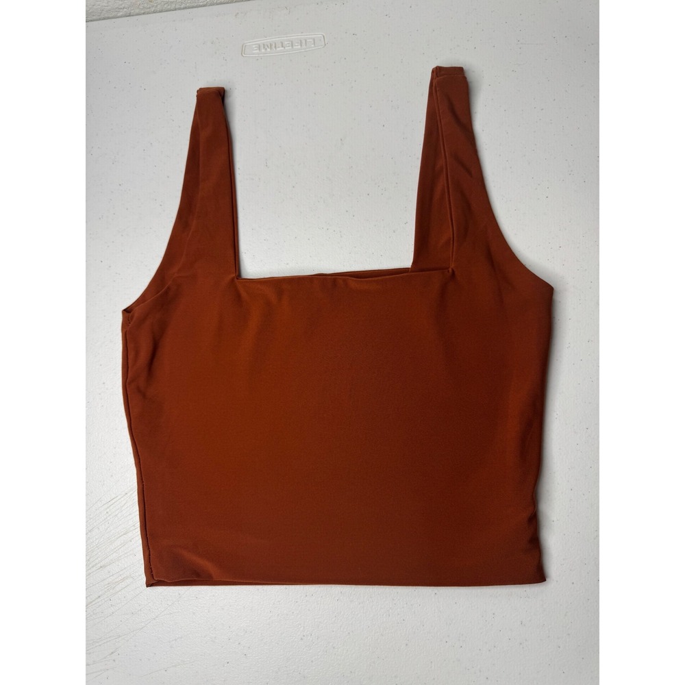 Better Be Rust Brown Square Neck Crop Tank Top Size Medium Sleeveless Minimalist